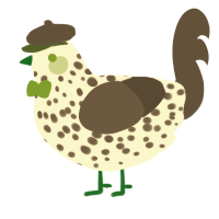 A cream and bark chicken with a speckle pattern