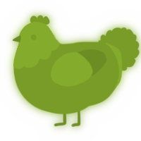 A chartreuse chicken with a head pattern