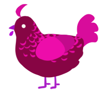 A maroon and fuchsia chicken with a half-lace pattern