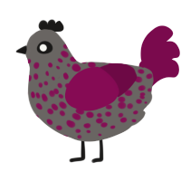 A grey and wine chicken with a speckle pattern