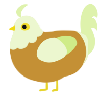 A gold and apple chicken with a head pattern