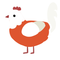 A vermilion and white chicken with a head pattern