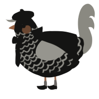 A black and ash chicken with a lace pattern