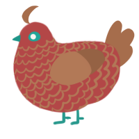A red and brown chicken with a lace pattern