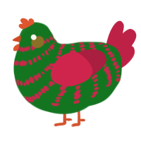 A leaf and crimson chicken with a bar pattern