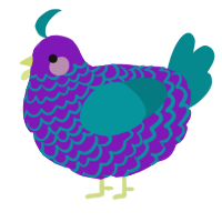 A violet and teal chicken with a lace pattern