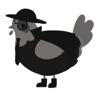 A sable and grey chicken with a head pattern