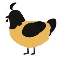 A honey and black chicken with a head pattern