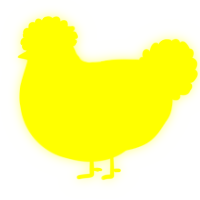 A yellow chicken with a speckle pattern
