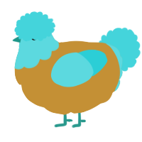 A gold and aqua chicken with a head pattern