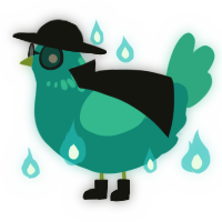 A teal and turquoise chicken with a neck-speckle pattern
