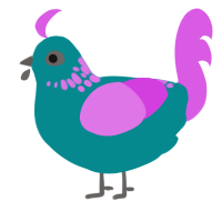 A teal and orchid chicken with a neck-speckle pattern