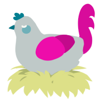 A silver and fuchsia chicken