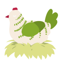 A cream and chartreuse chicken with a half-bar pattern