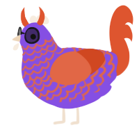 A blurple and vermilion chicken with a lace pattern