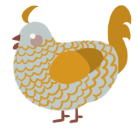 A silver and ochre chicken with a lace pattern