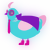 A aqua and pink chicken with a neck-band pattern