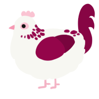 A white and maroon chicken with a neck-speckle pattern