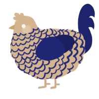 A beige and navy chicken with a lace pattern