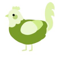 A chartreuse and apple chicken with a head pattern