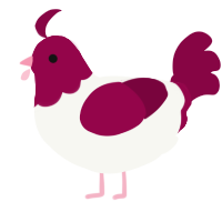 A white and maroon chicken with a head pattern