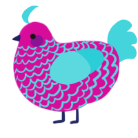 A fuchsia and aqua chicken with a lace pattern