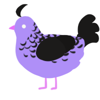 A lilac and sable chicken with a half-lace pattern