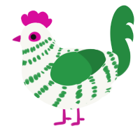 A white and viridian chicken with a bar pattern