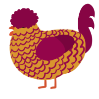 A orange and maroon chicken with a lace pattern