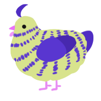 A lemon and indigo chicken with a bar pattern