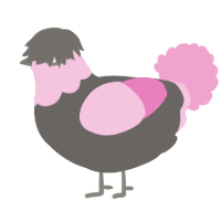 A grey and pink chicken with a head pattern
