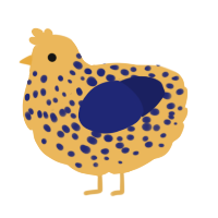 A honey and navy chicken with a speckle pattern