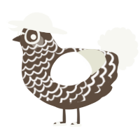 A bark and white chicken with a lace pattern