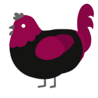 A black and maroon chicken with a head pattern