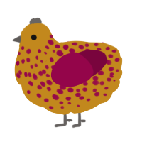 A ochre and maroon chicken with a speckle pattern