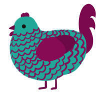 A turquoise and wine chicken with a lace pattern