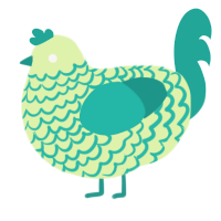 A apple and turquoise chicken with a lace pattern