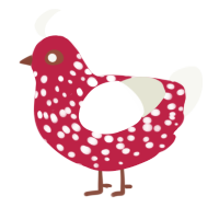 A crimson and white chicken with a speckle pattern