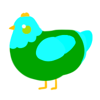 A leaf and aqua chicken with a head pattern