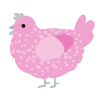 A pink chicken with a speckle pattern