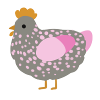 A ash and pink chicken with a speckle pattern