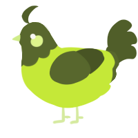 A lime and olive chicken with a head pattern