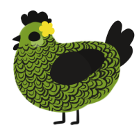 A chartreuse and sable chicken with a double-lace pattern
