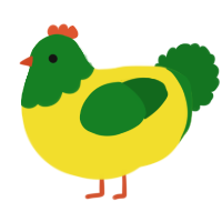 A yellow and leaf chicken with a head pattern