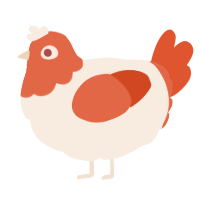 A cream and vermilion chicken with a head pattern