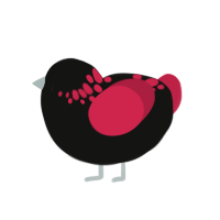 Xalia, a black and crimson chicken with a neck-speckle pattern