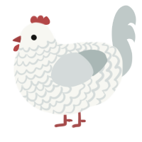 A white and silver chicken with a lace pattern