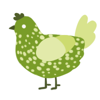 A chartreuse and lemon chicken with a speckle pattern