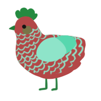 A red and mint chicken with a lace pattern