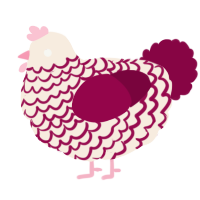 A cream and maroon chicken with a lace pattern